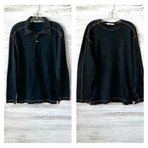JAKE AGAVE Stone Washed Long Sleeve Shirts L Gray Lot of TWO Henley Waffle Knit